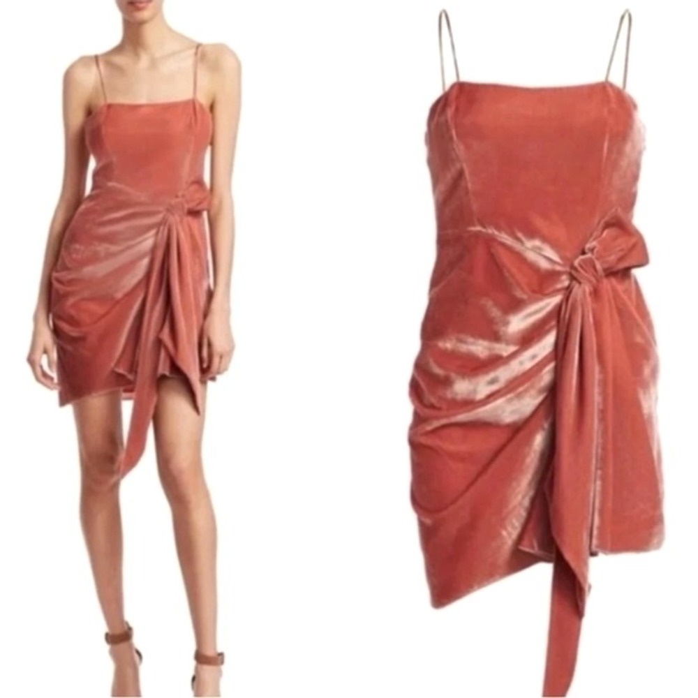 NEW CINQ A SEPT Velvet Kiki Ruched Tie Mini Dress Size 14 Pink Silk Formal Party - Picture 12 of 12